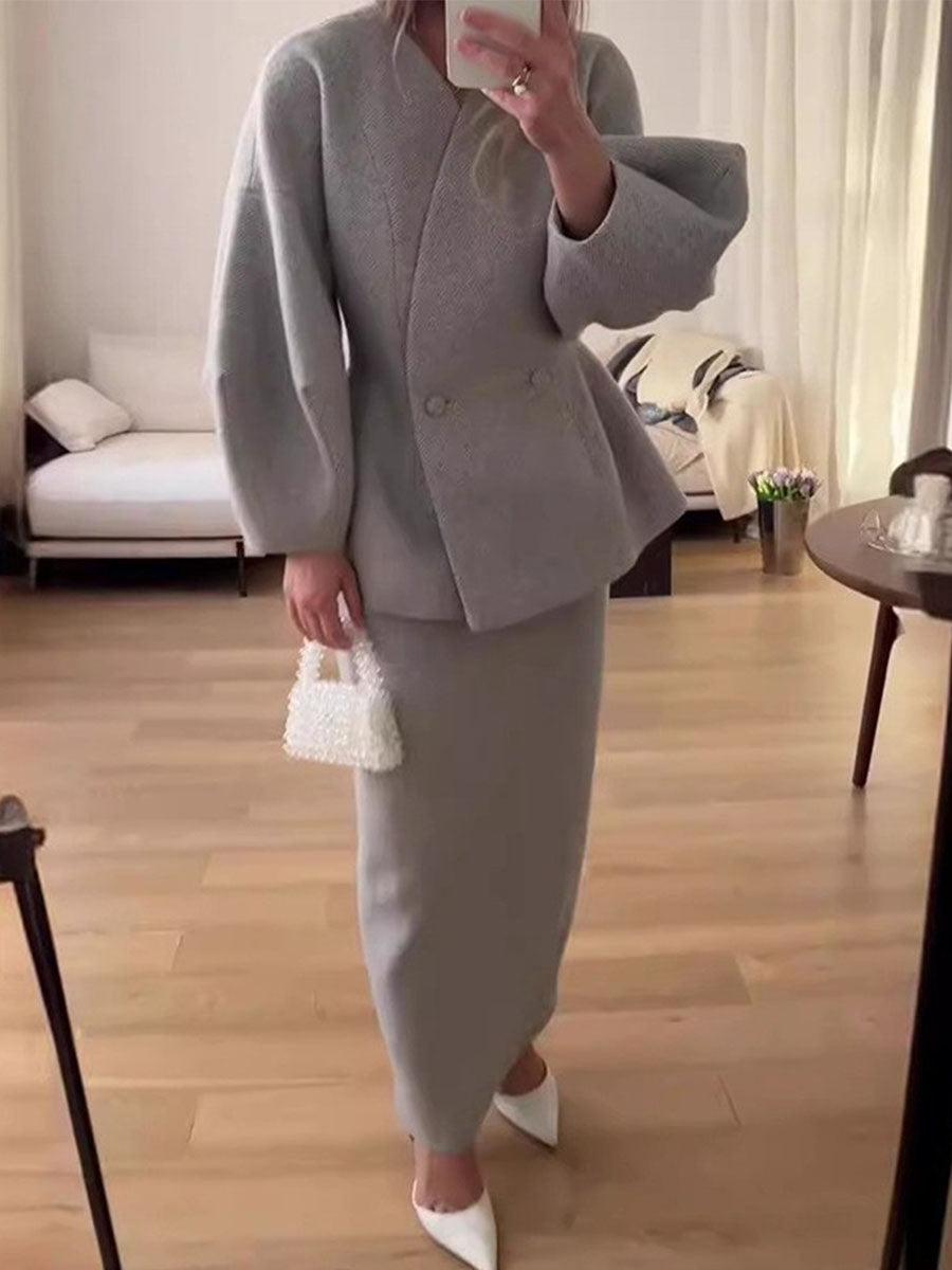 Sculpted Elegance Blazer Skirt Suit