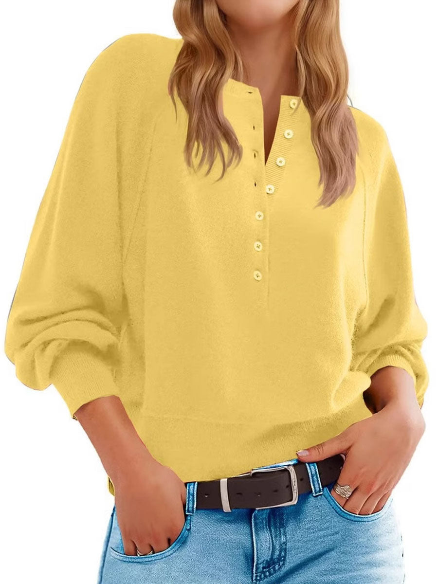 Henley Button Knit Tops