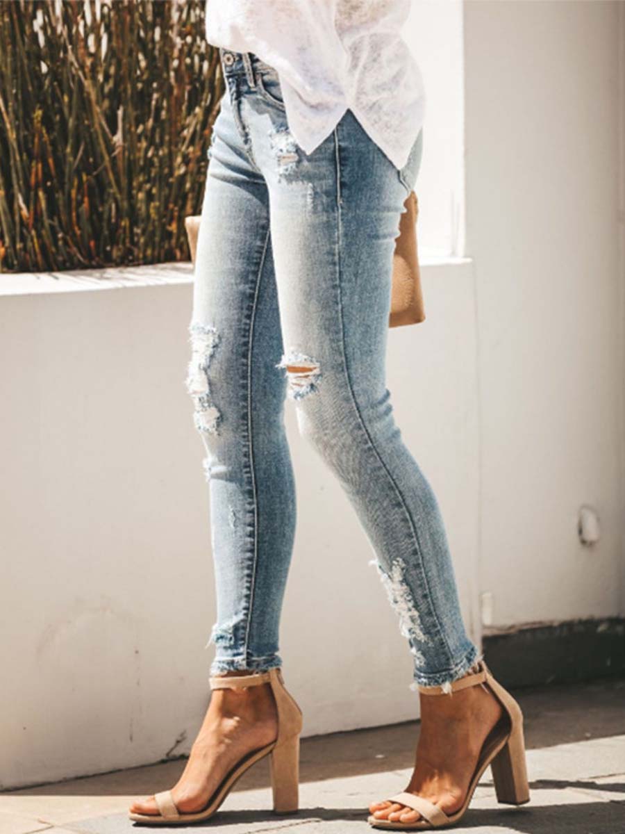 Vorioal Slim Fit Distressed Jeans