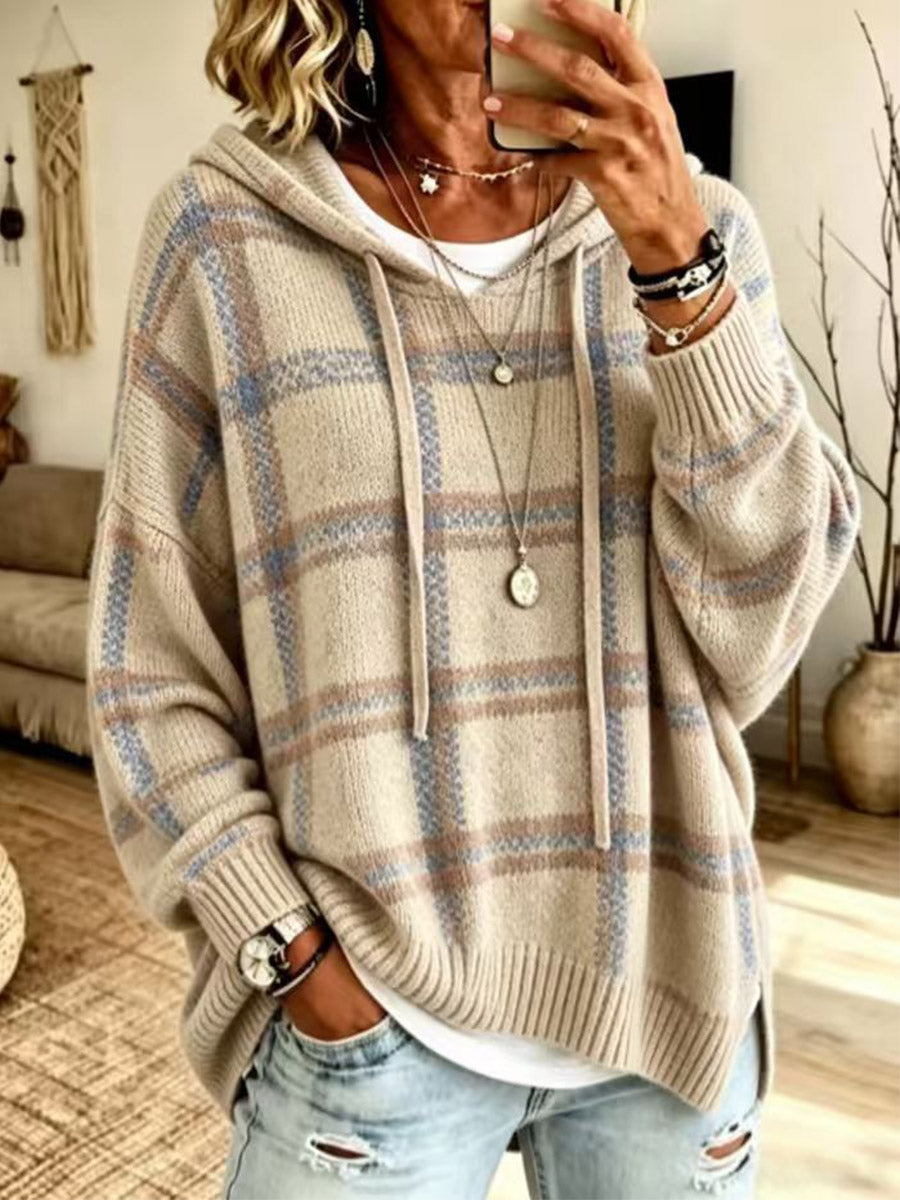 Slouchy Plaid Knit Cardigan