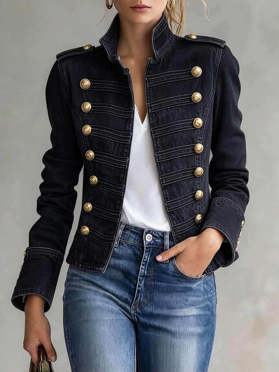 Gold Button Stand Collar Jacket