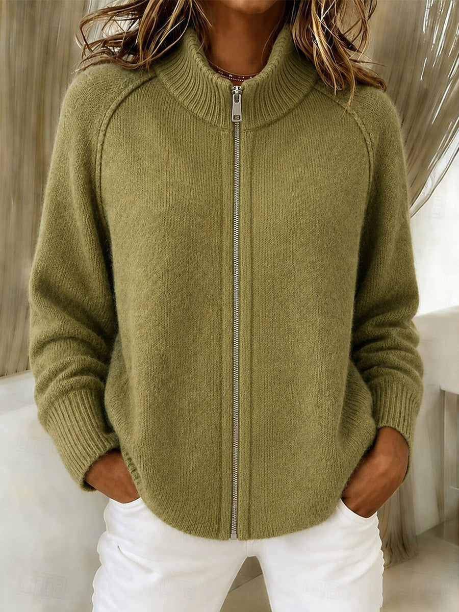 Zip-Up Ribbed Knit Jacket