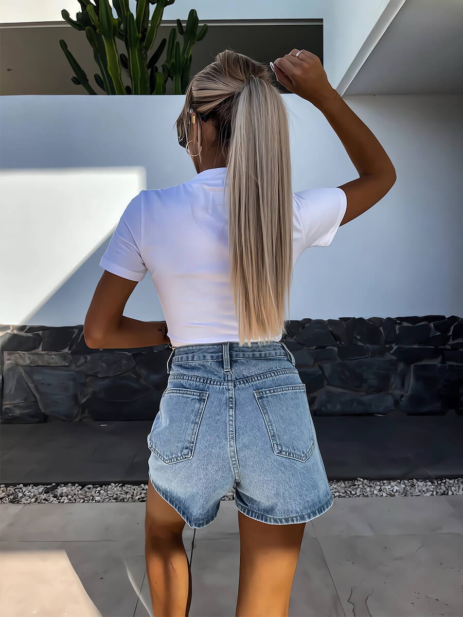 Shine Stripe Denim Shorts
