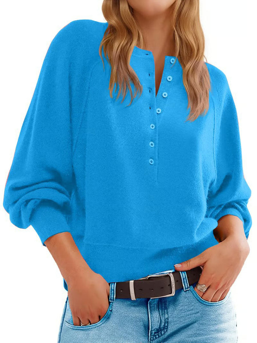 Henley Button Knit Tops