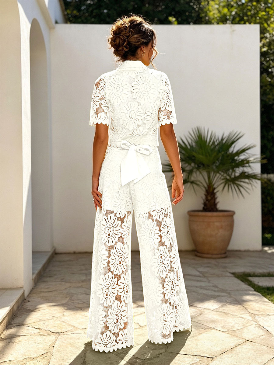 Crochet Lace Boxy Shirt & Pants Set
