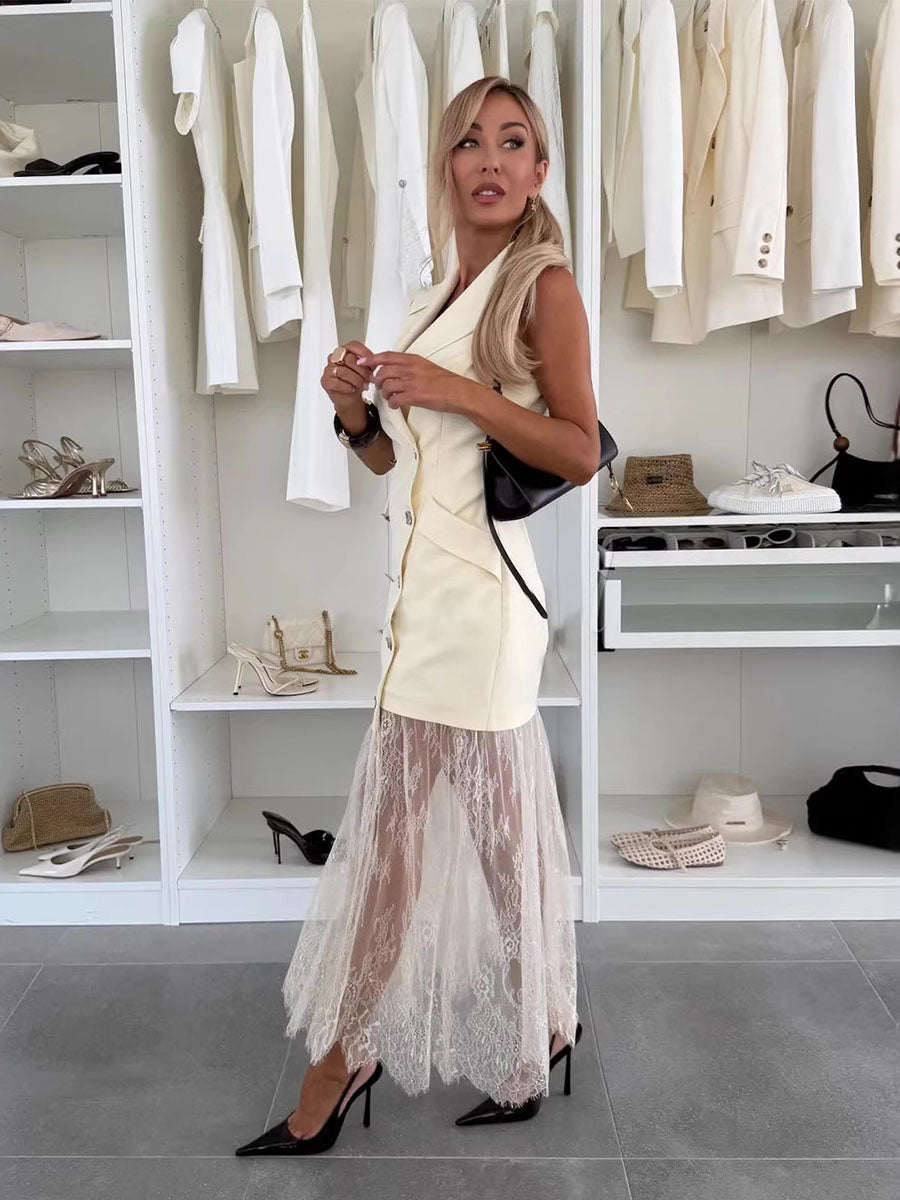 Lace Layered Tailored Vest Dress