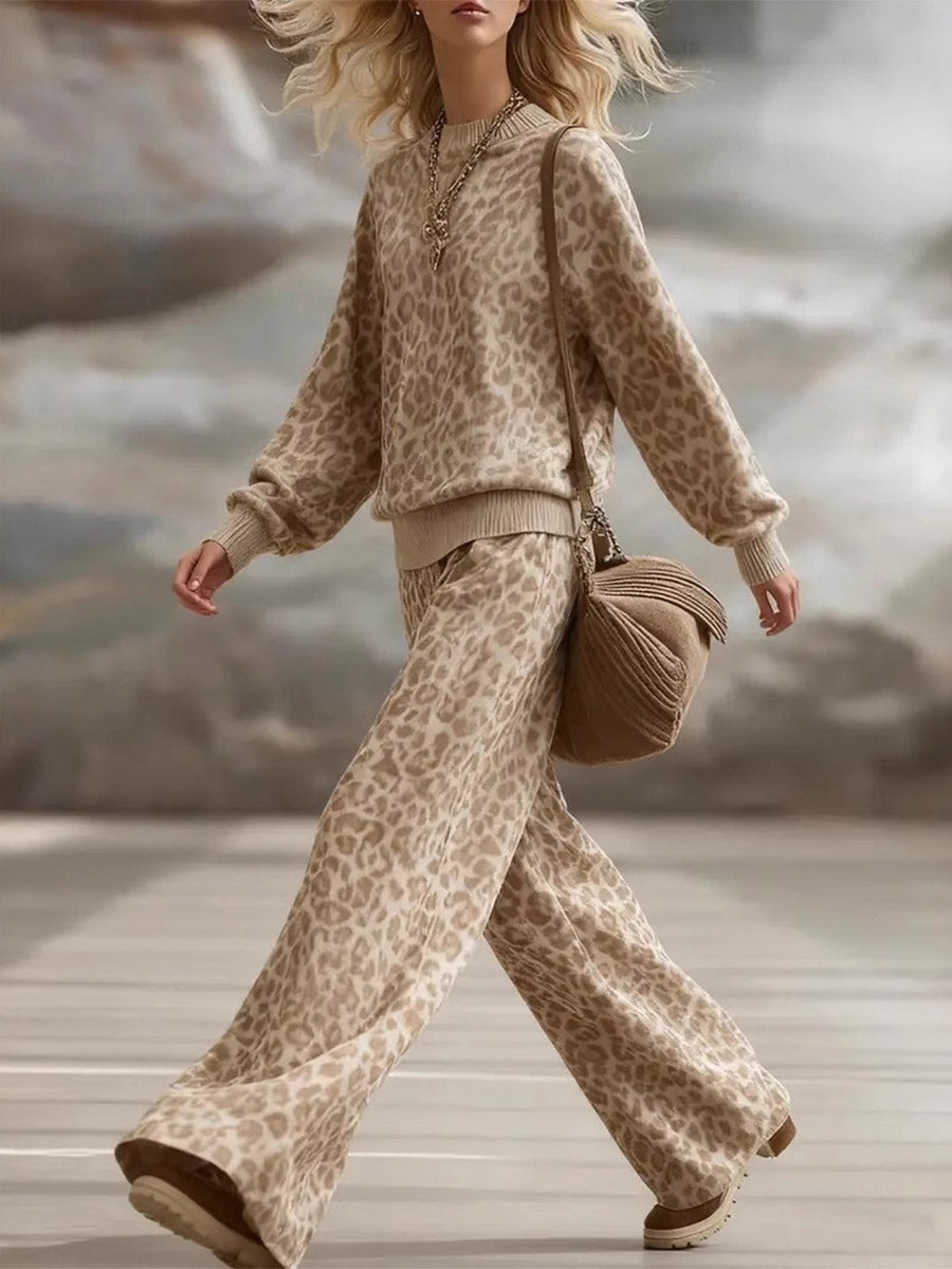 Luxe Leopard Sweatshirt Two-Piece Set