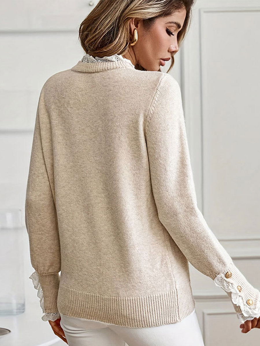 Lace Trim Button Cuff Sweater