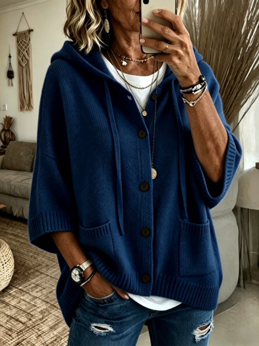 Button Sweater Hooded Cardigan