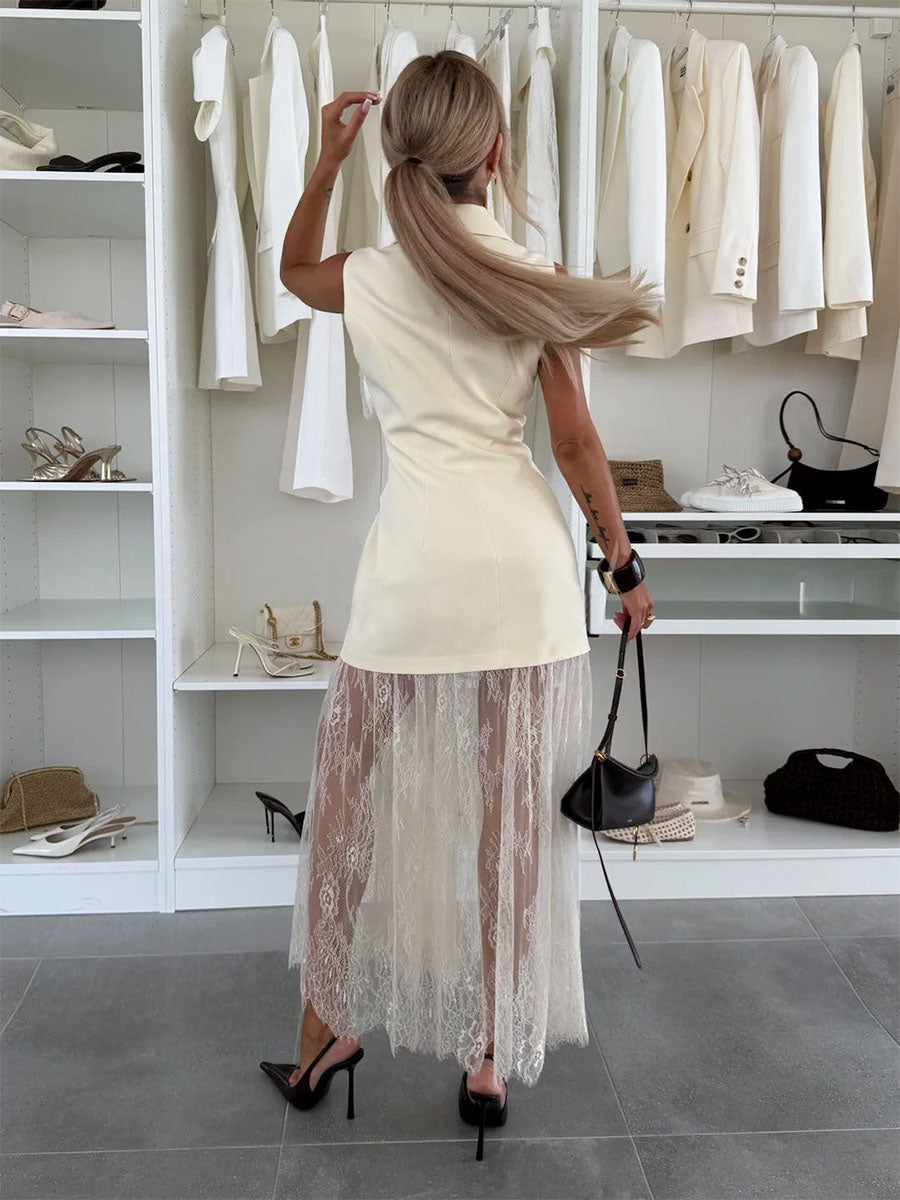 Lace Layered Tailored Vest Dress