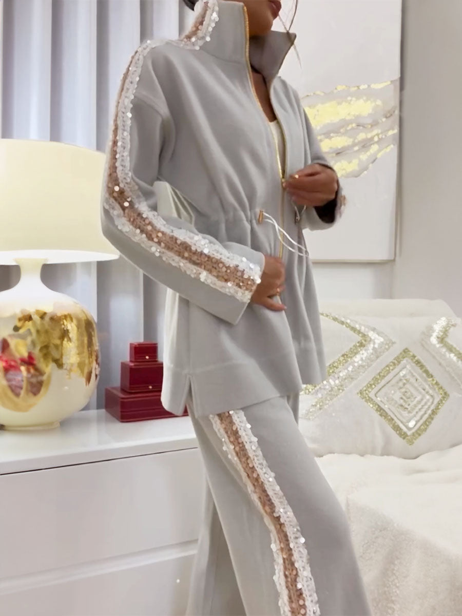 Sparkle Zip Coat Loose Pants Set