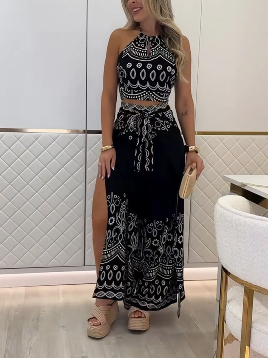 Floral Backless Halter neck Suit