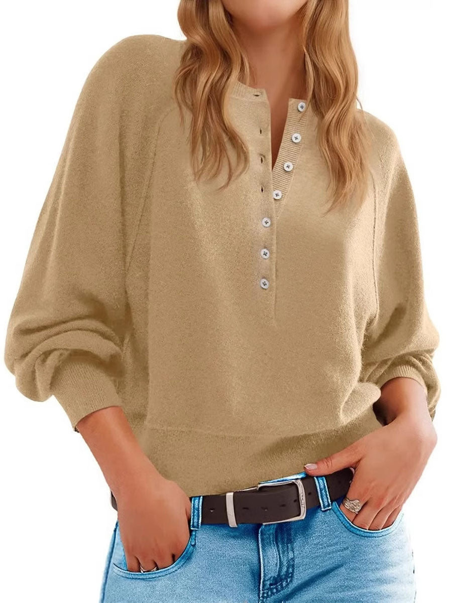 Henley Button Knit Tops