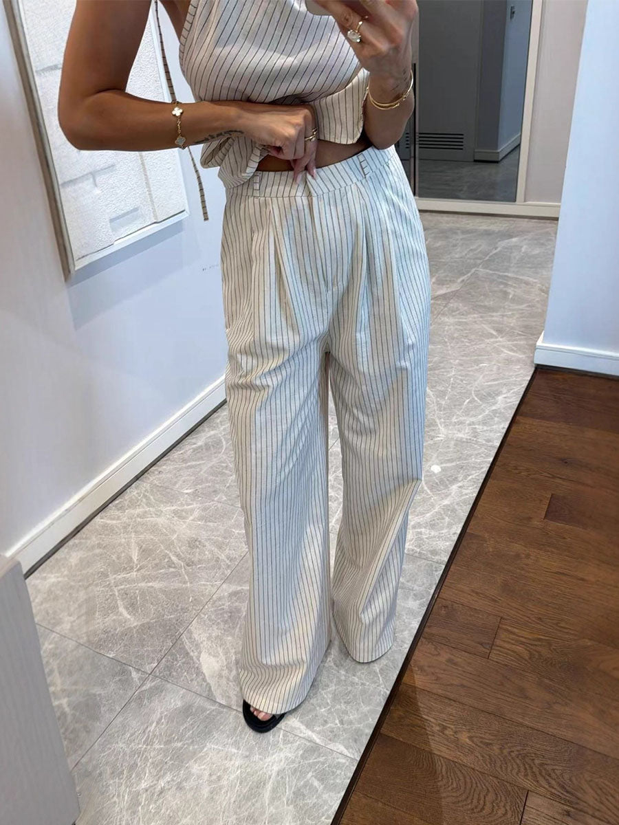 Irregular Striped Backless Two Sets