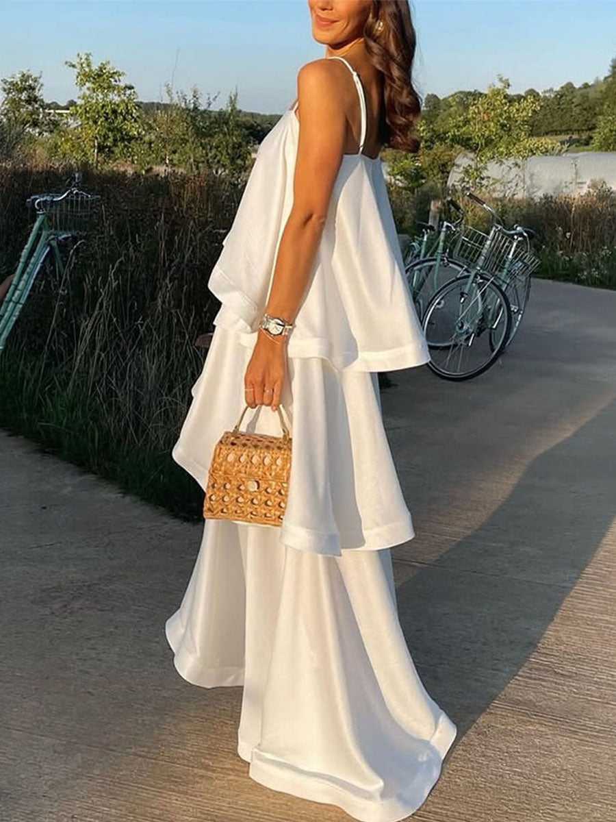 Satin Tiered Ruffle Maxi Dress