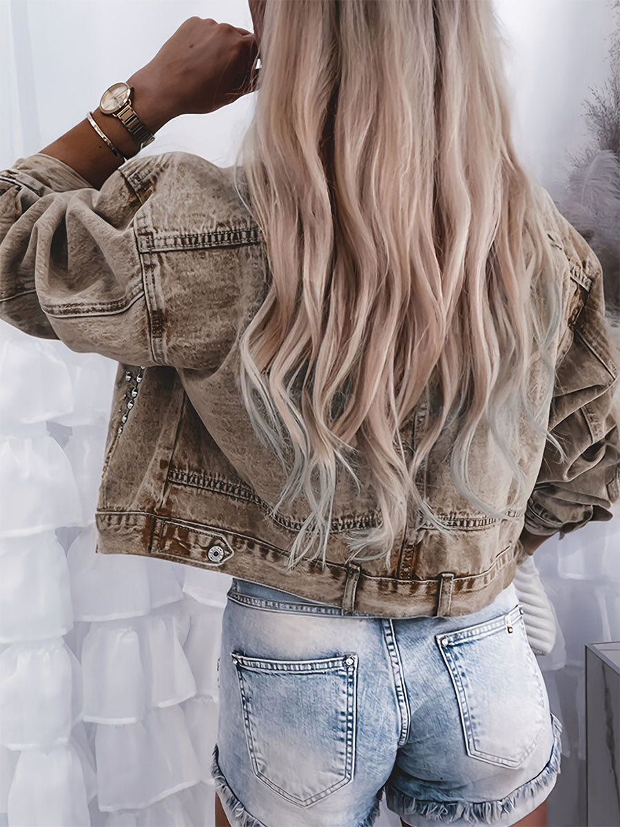 Studded Denim Cotton Jacket Coat
