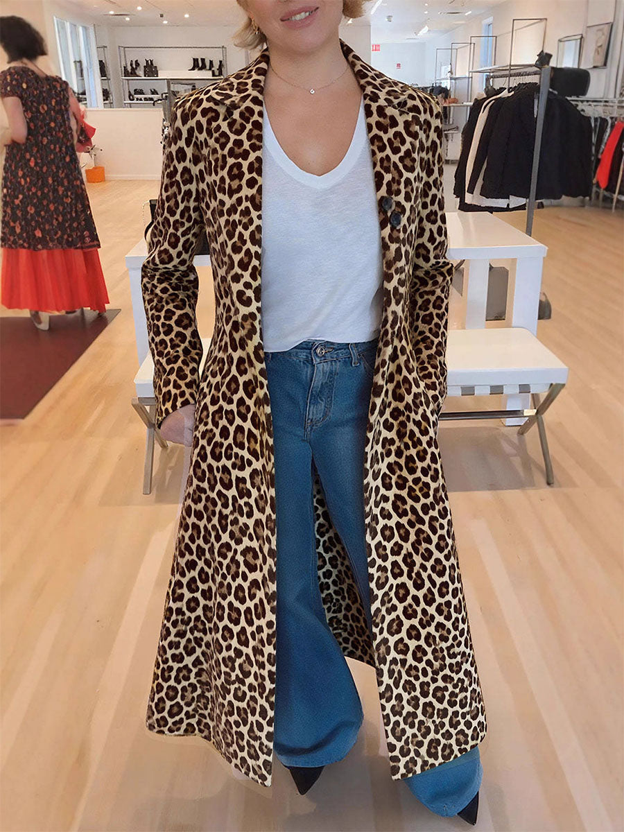 Leopard Print Maxi Trench Coat