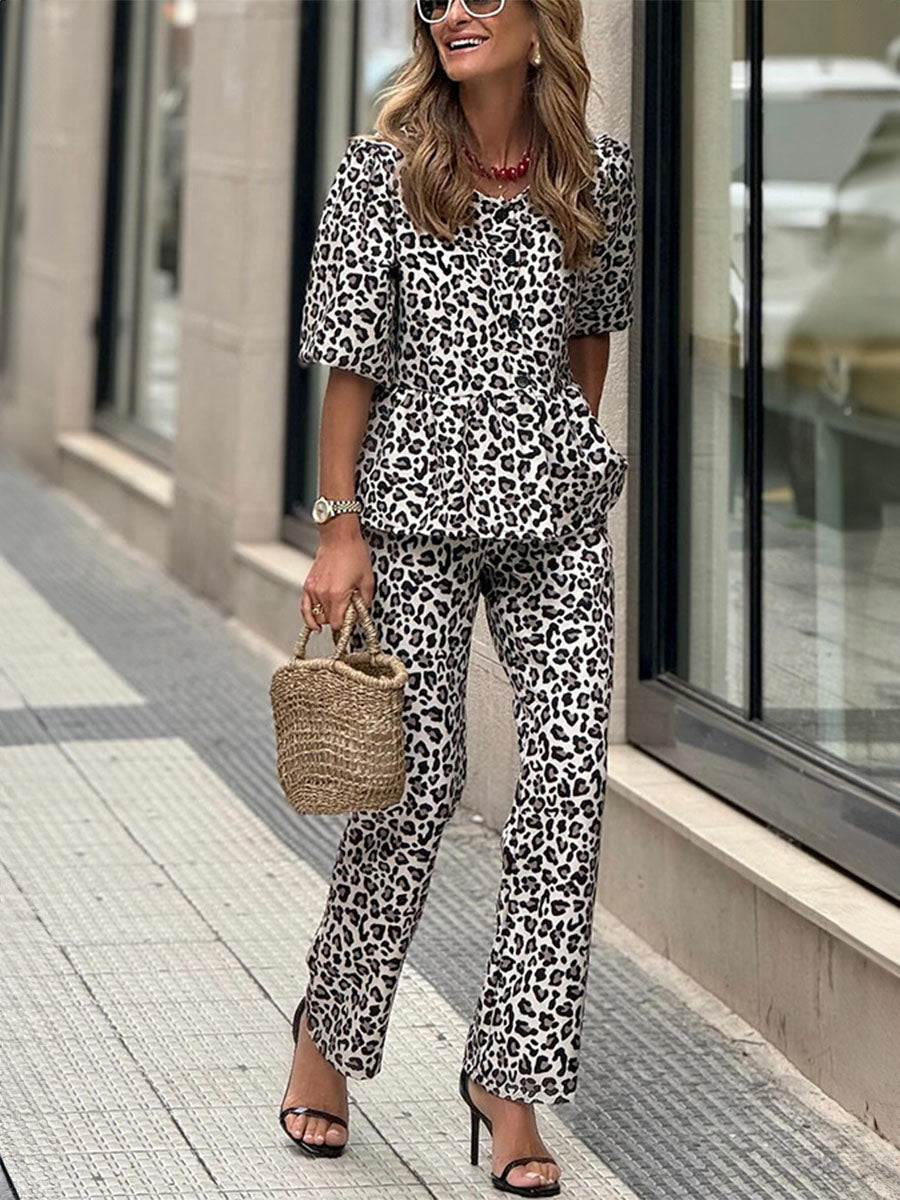 Refined Leopard Print Matching Set