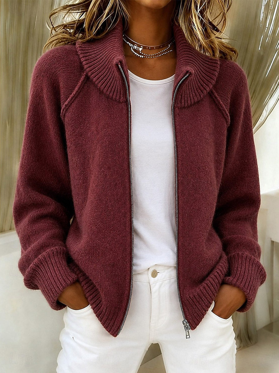 High-Neck Zip-Up Knit Jacket