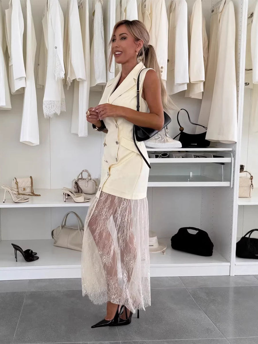 Lace Layered Tailored Vest Dress