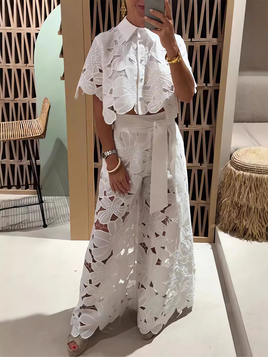 Elegant Floral Cutout Lace Set
