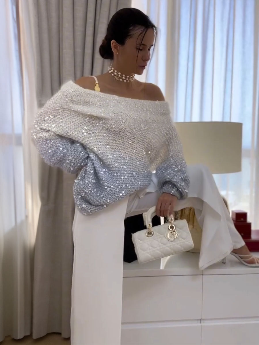 Sparkle One Shoulder Knit Sweater