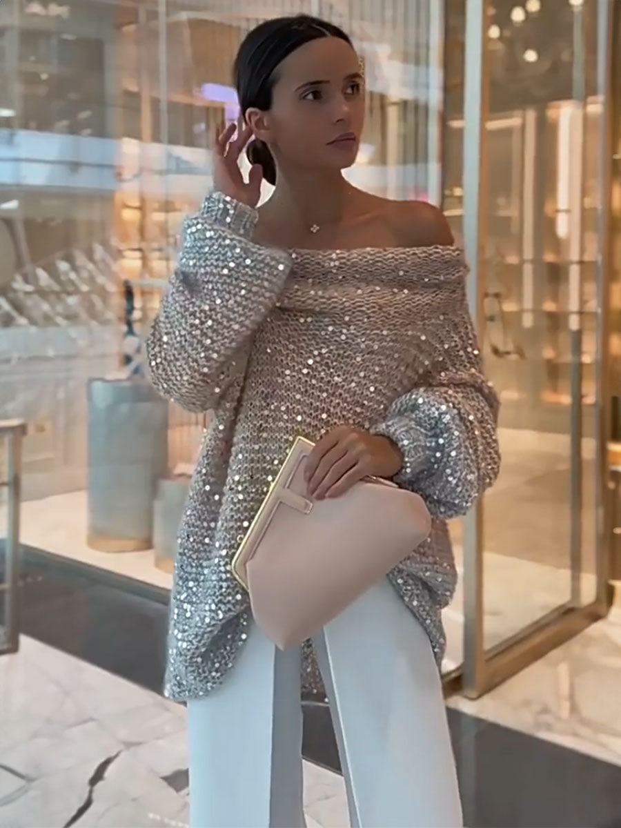 Sparkle Off Shoulder Knit Sweater