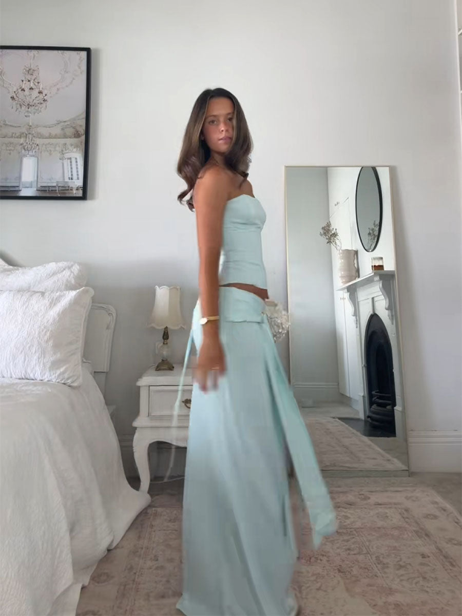 Clean Elegant Strapless Draped Skirt Set