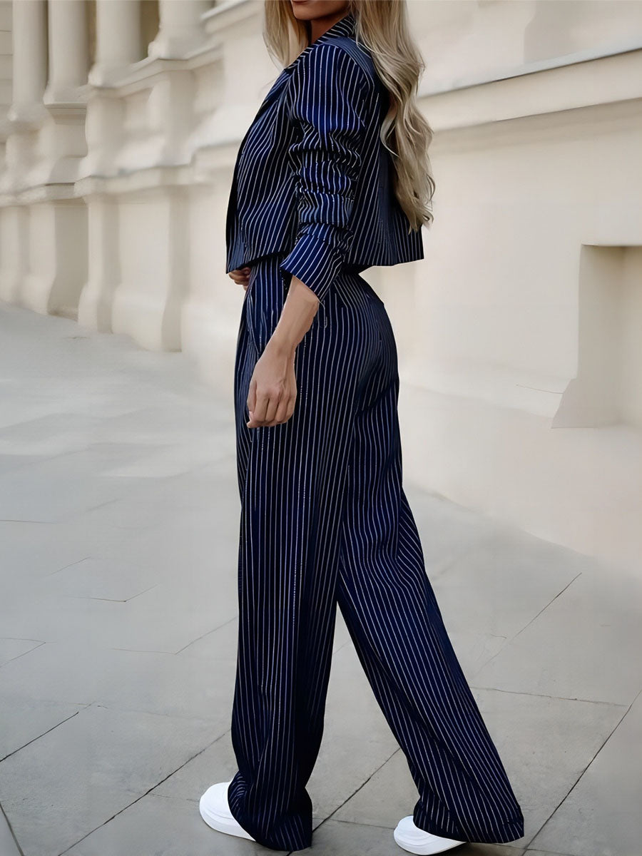 Pinstripe Cropped Blazer Pants Set