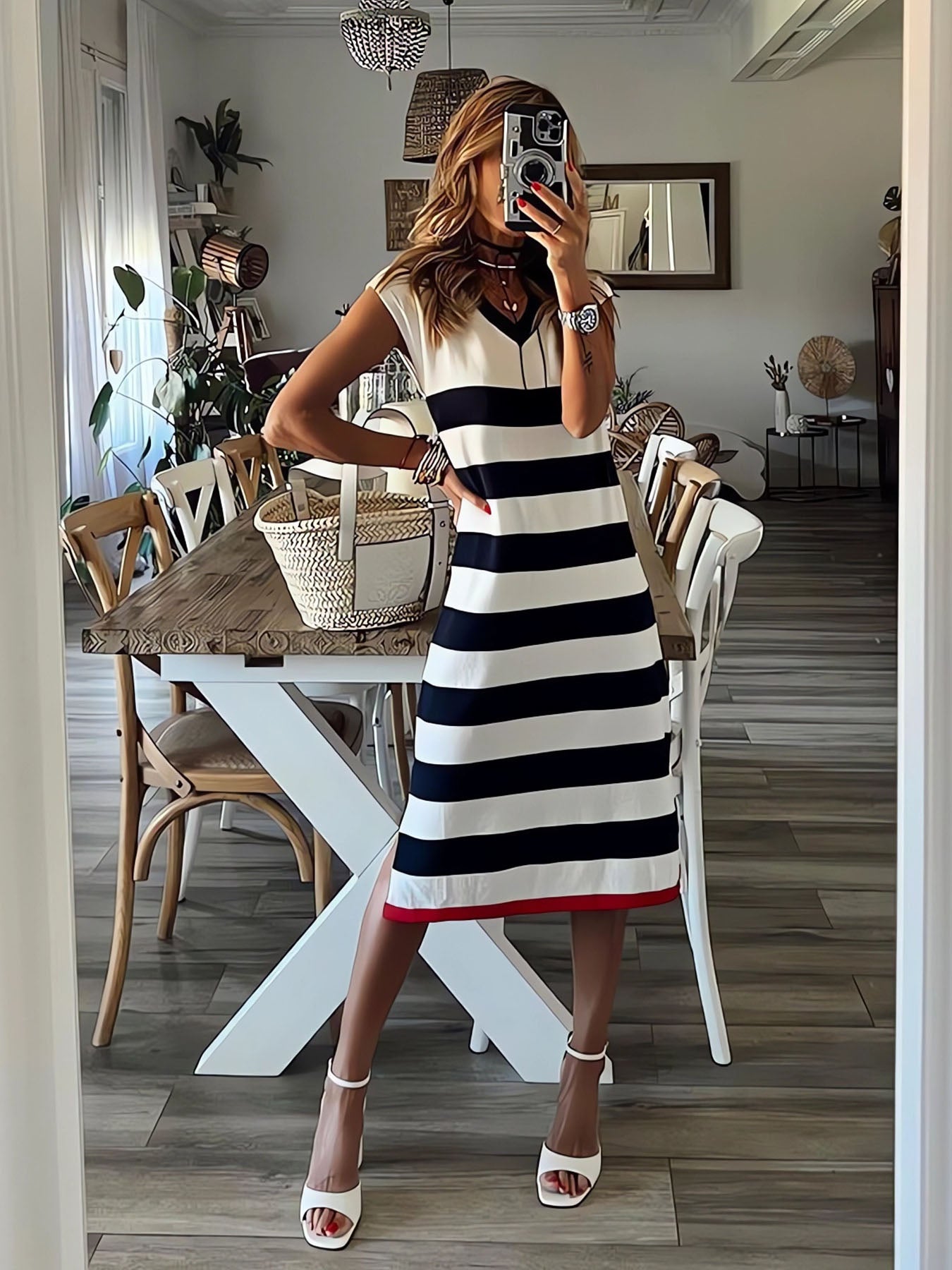 Vorioal Slit Striped Dress