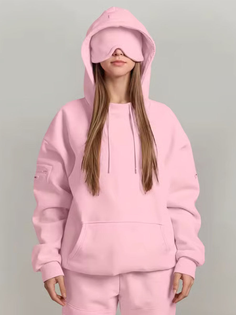 Airplane Travel Hoodie Set with Built-In Eye Mask