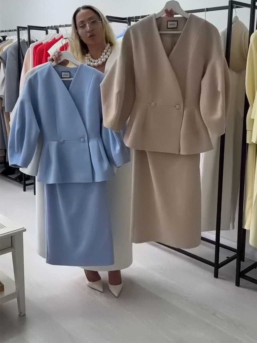 Sculpted Elegance Blazer Skirt Suit