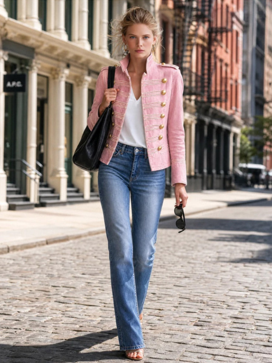 Gold Button Stand Collar Jacket