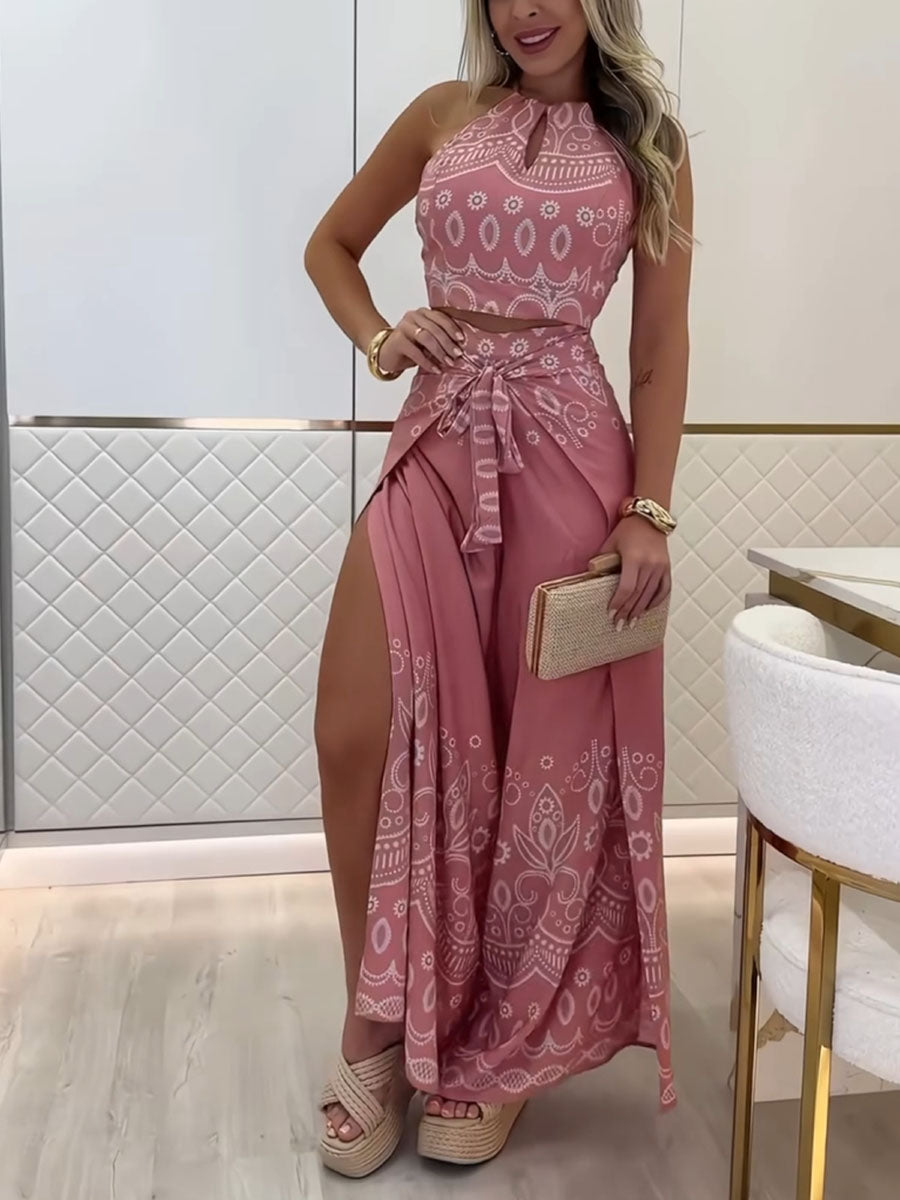 Floral Backless Halter neck Suit