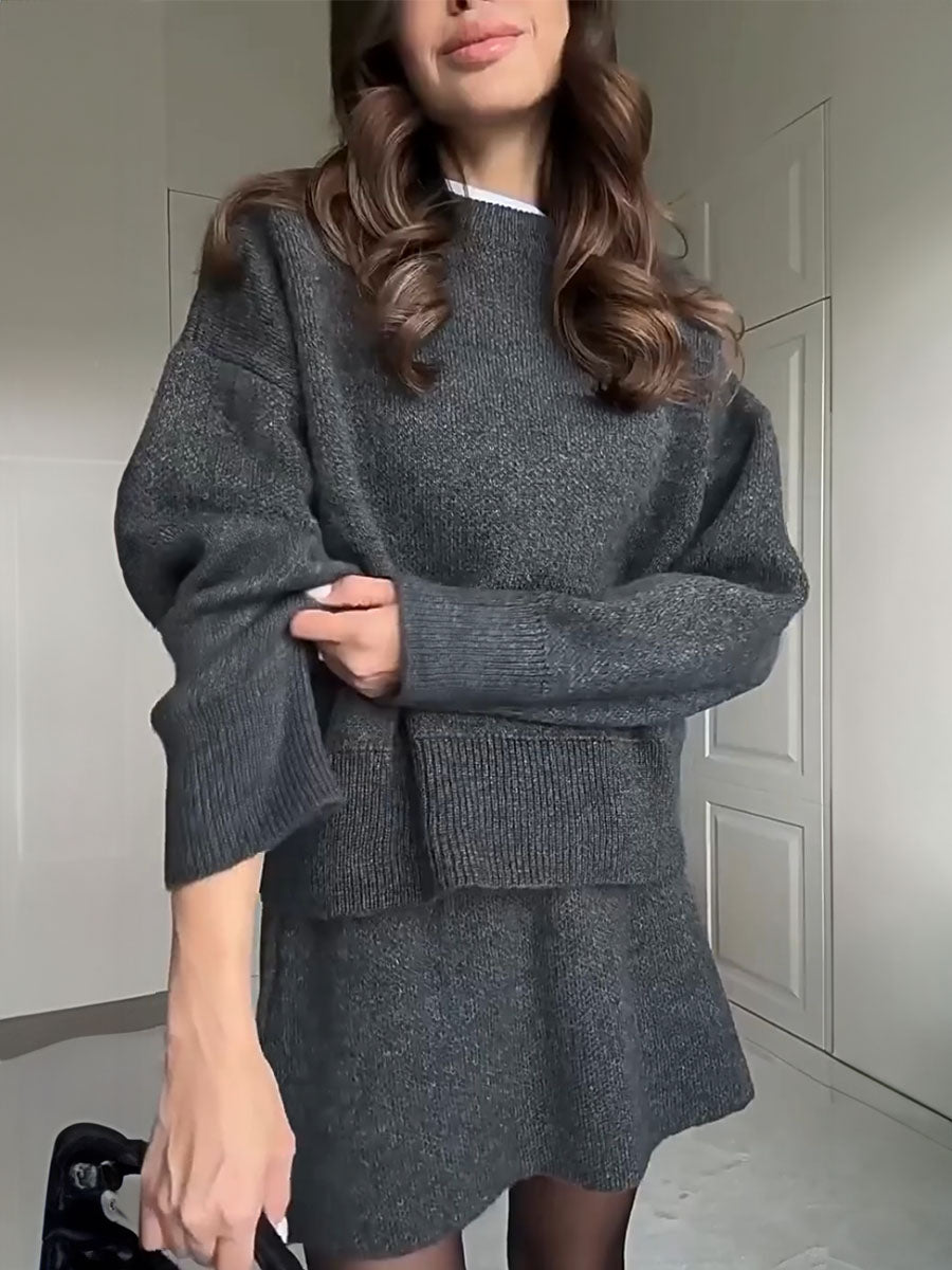 Warm Knit Pullover Mini Skirt Set