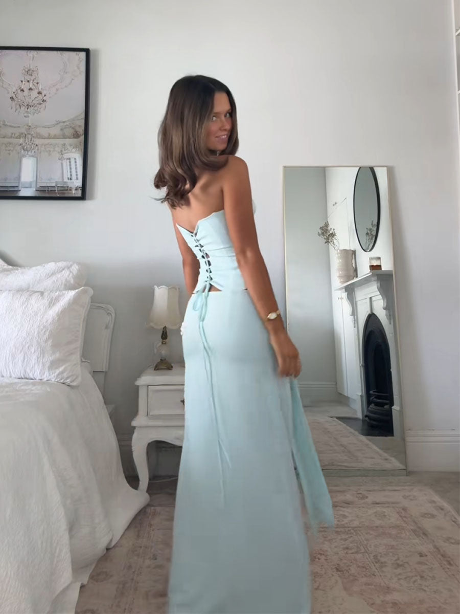 Clean Elegant Strapless Draped Skirt Set