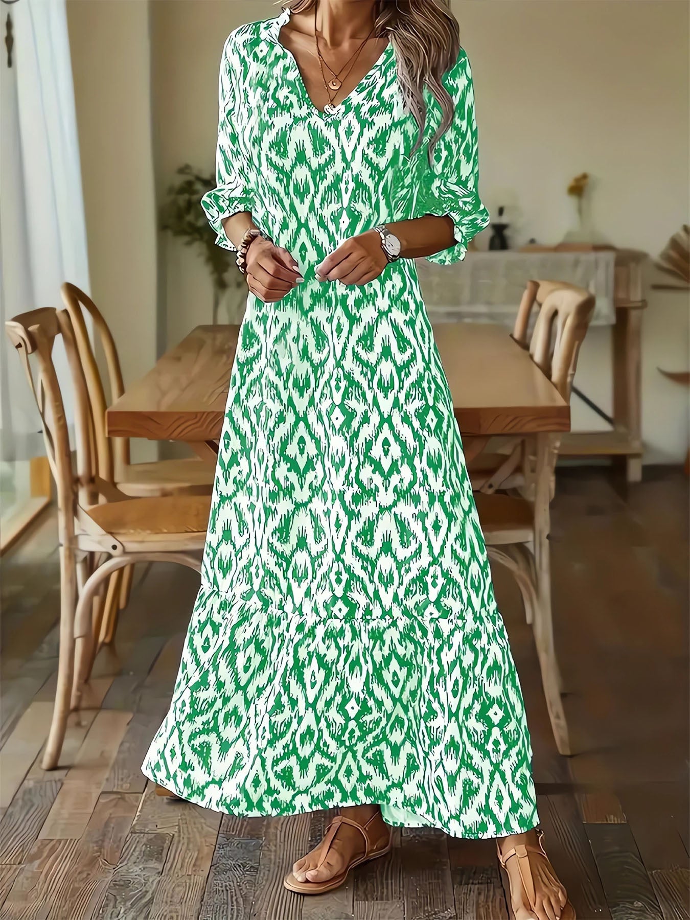 Vorioal Casual Fashion Green Dress