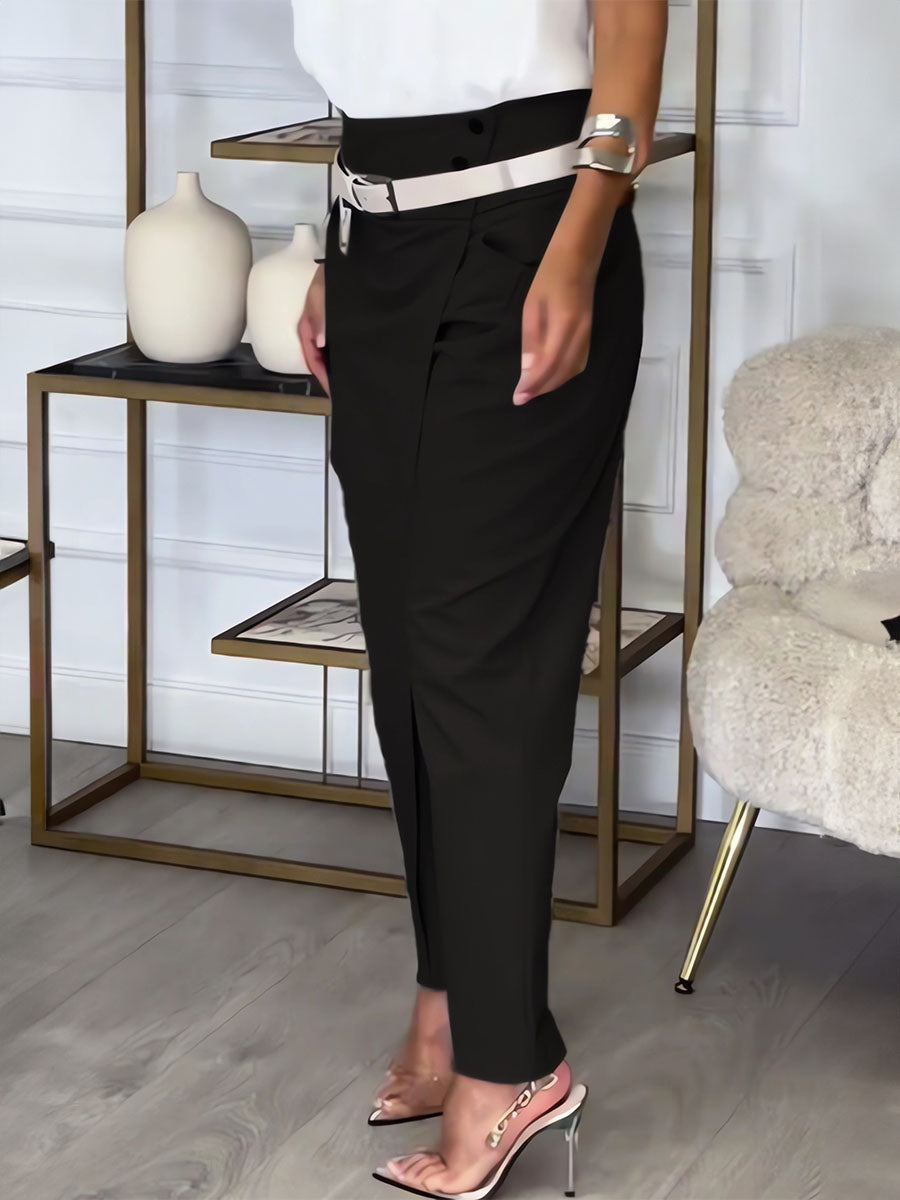 Asymmetrical Belted Dress Pants