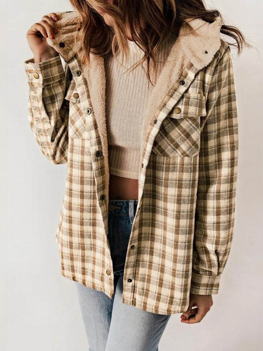 Plaid Fleece Lined Hooded Coat