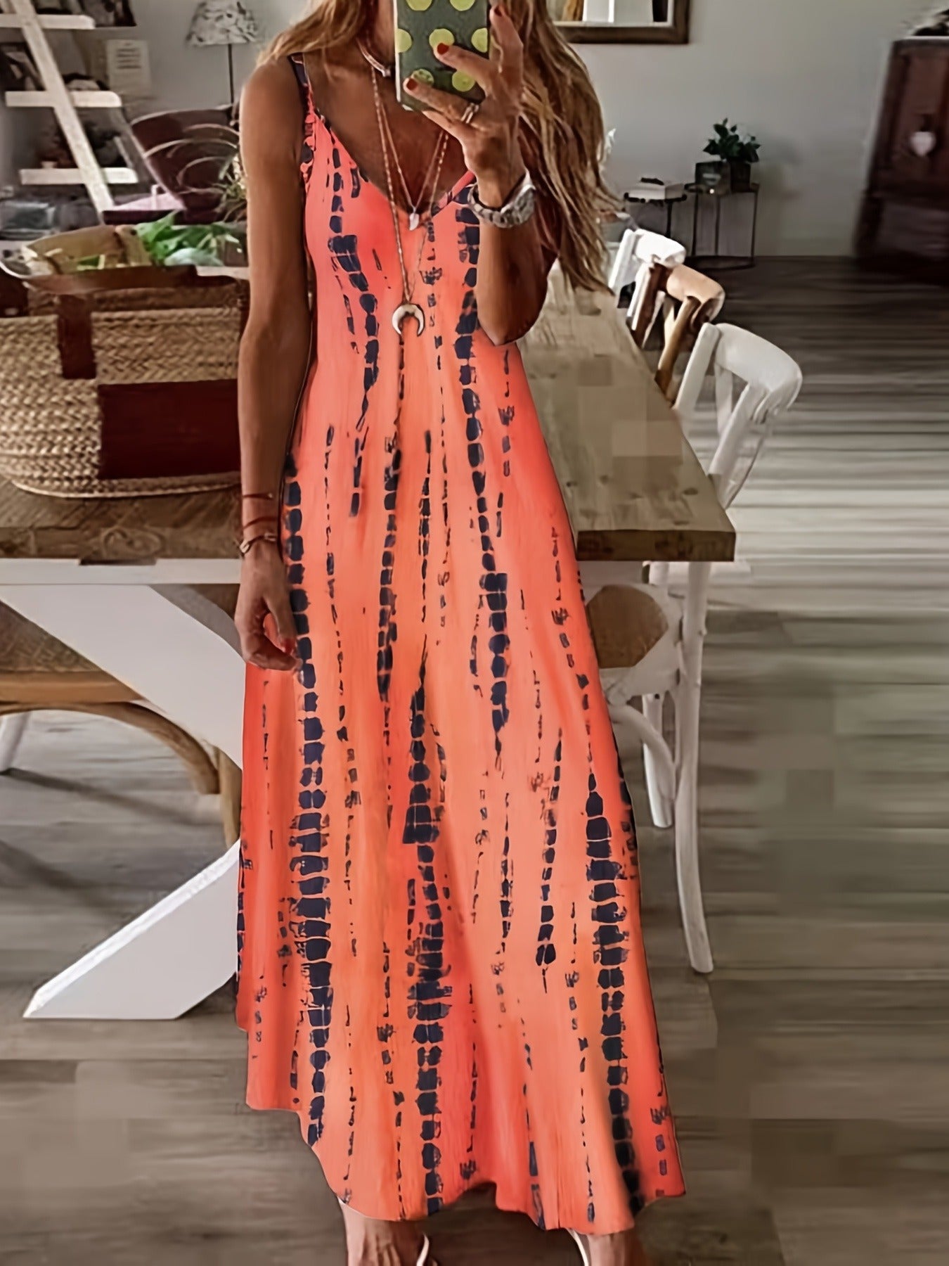 Vorioal Orange Print Dress