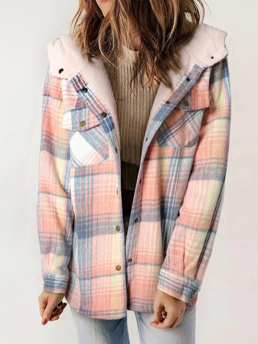 Plaid Fleece Lined Hooded Coat