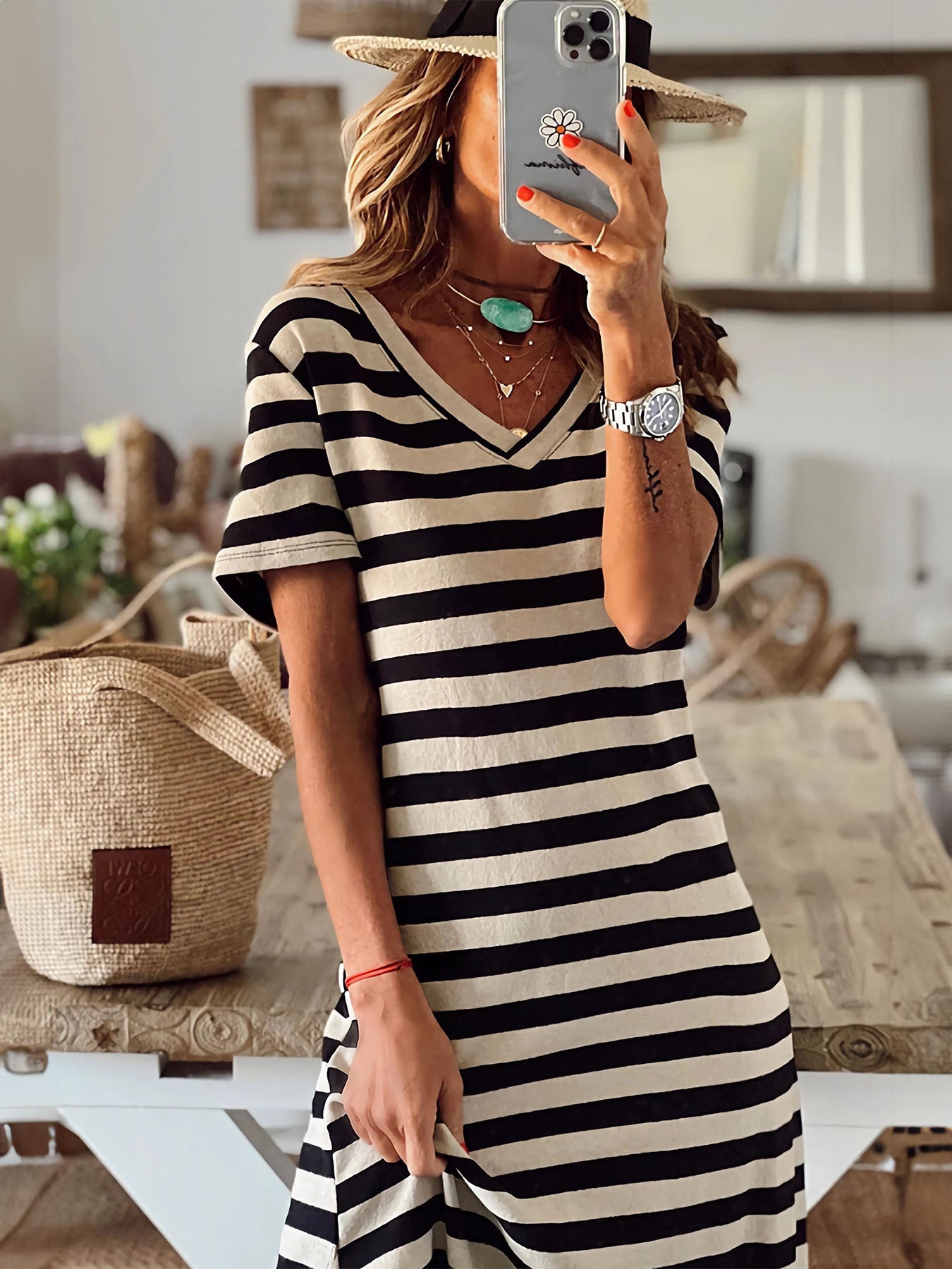 Vorioal Striped Slit Dress