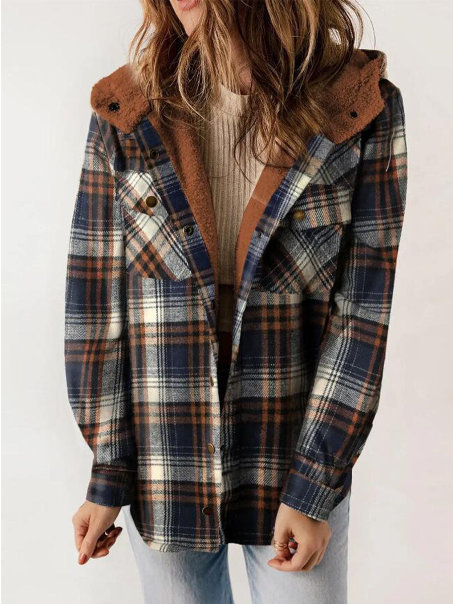 Plaid Fleece Lined Hooded Coat