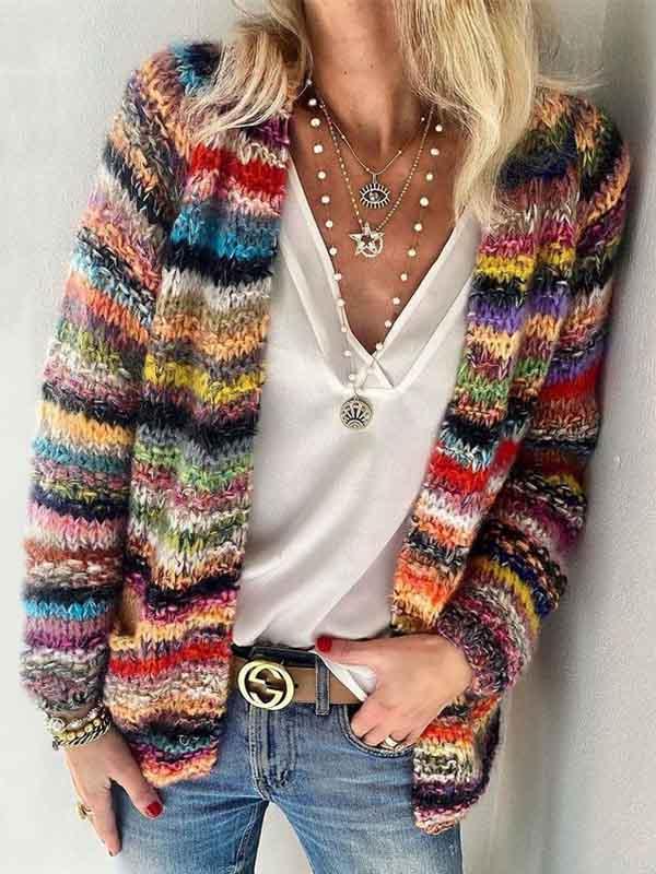 Loose Colorful Knit Cardigan