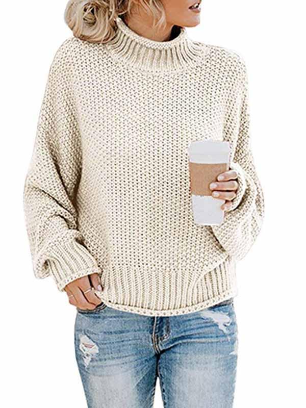 Vorioal High Neck Solid Color Sweater
