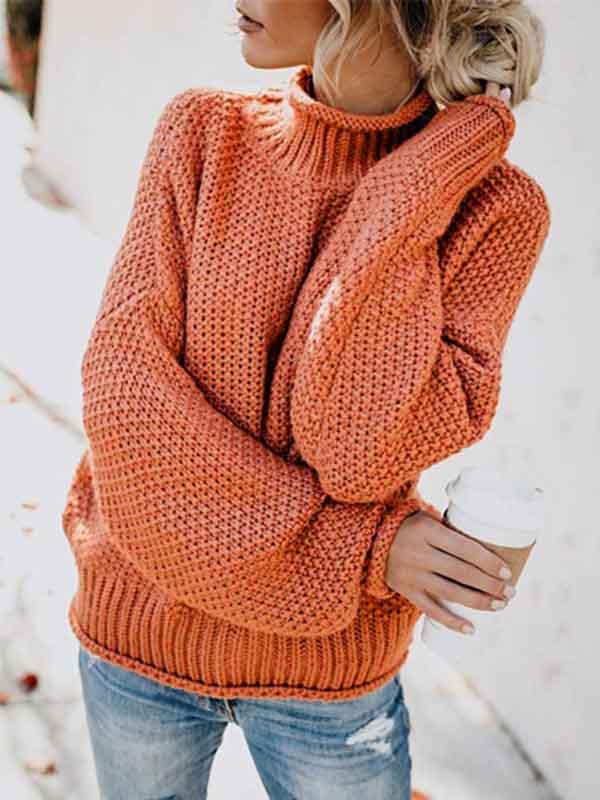 Vorioal High Neck Solid Color Sweater
