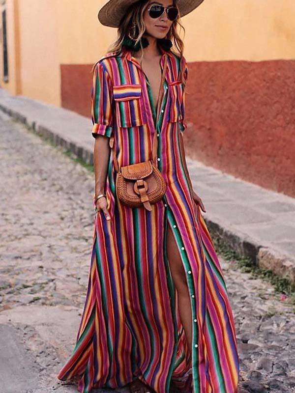 Vestido Vorioal Bohemio Rayas Multicolor