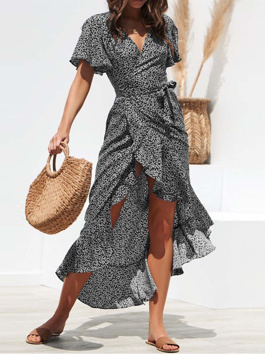 Vorioal Irregular Chiffon Print Dress