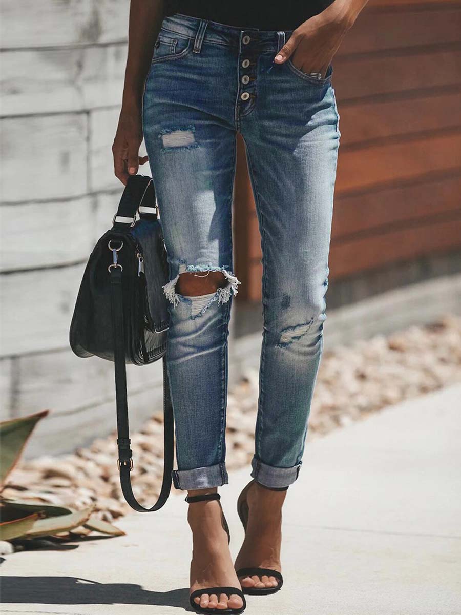 Vorioal Stretch Ripped Jeans